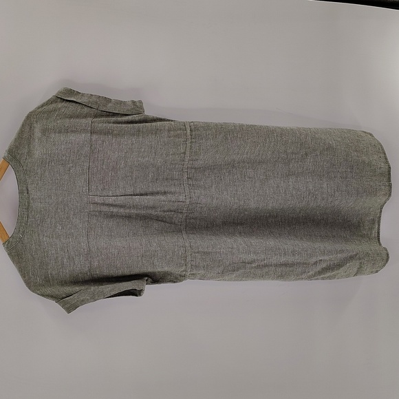 Time & Tru Linen Blend Green Dress Size Medium Quarter Button Drawstring Waist - Picture 9 of 9